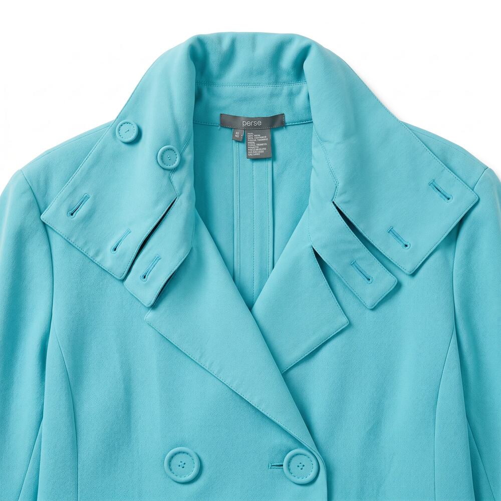 NWT Per Se Teal Double-Breasted Cropped Jacket | Funnel Neck 98% Wool - Picture 6 of 11